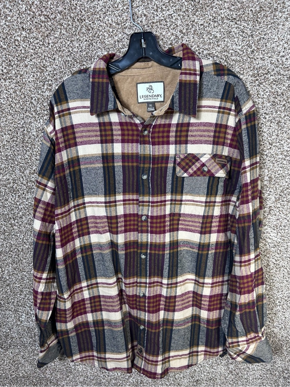 Legendary Whitetails Men's Burgundy Cream and Gray Plaid Button-Down Shirt